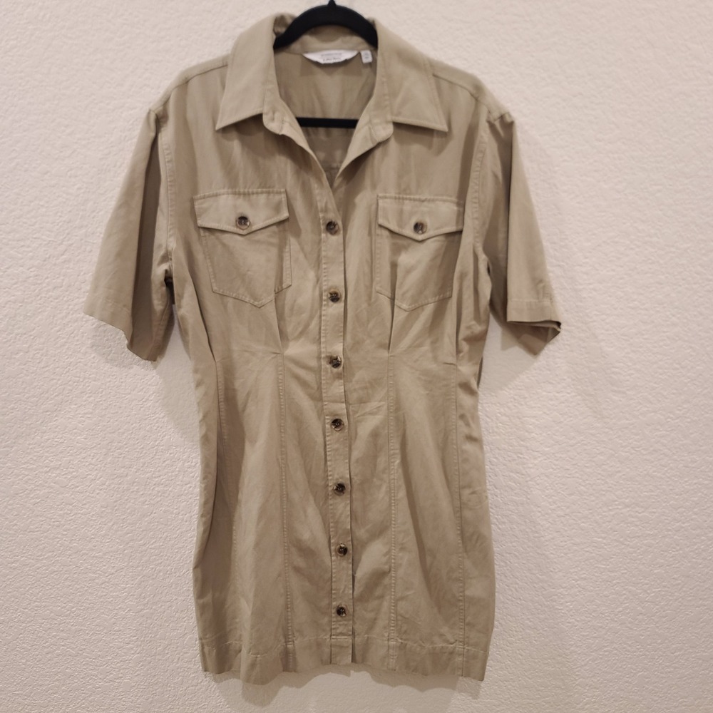 & Other Stories Khaki Tan Utility Button Down Mini Dress Size 8 Short Sleeve